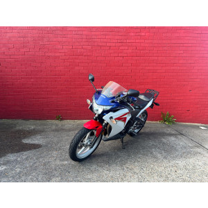 Honda CBR250R, 2011, rego expires 06/2025, 44735km, fully serviced, Heated grip, USB port, new front tyre, Yoshimura exhaust, very clean, $51 per week for 18 months.