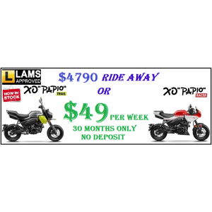 Papio Trail and Racer, NEW, $49pw, 30 months, NO Deposit