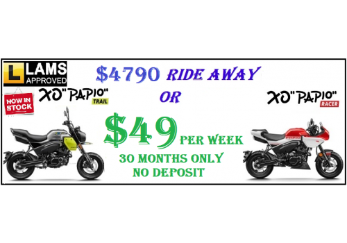 Papio Trail and Racer, NEW, $49pw, 30 months, NO Deposit